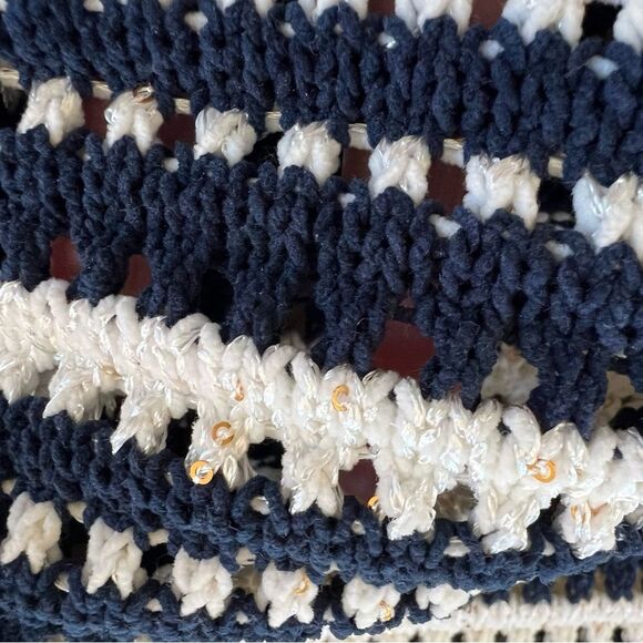 Joie Blue White Nautical Preppy Crew Neck Striped Short Sleeve Sweater-M - Picture 11 of 13